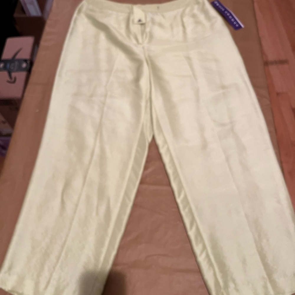 August Silk size 12 lime green / silk cropped tapered front zip pant NWT